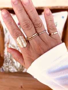 This product offers a sleek, timeless design that is versatile and can be worn at any time of the day. Item Details: • This listing is for (1) ring.• All metal components are 14k gold-filled. Everyday 14k Gold Filled Tarnish Resistant Rings, Hypoallergenic 14k Gold Open Ring, Fine Jewelry 14k Gold Filled Gold Rings, 14k Gold Filled Rings In Fine Jewelry Style, Everyday Hammered Open Ring, Adjustable Yellow Gold Rings For Everyday Use, Everyday Hammered Ring, Everyday Rose Gold Plated Ring, Everyday Rose Gold-plated Rings