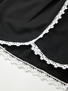 Lace Trim Black Casual Shorts Black Stretch Shorts With Lace Trim, Black Short Bottoms With Lace Trim, Black Lace Trim Short Bottoms, Black Lace Trim Shorts For Summer, Black Bottoms With Lace Trim, Black Cotton Bottoms With Lace Trim, Black Lace Trim Shorts, Pockets Design, Lace Panelled