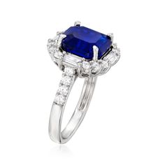 5.00 Carat Simulated Sapphire and 1.00 ct. t.w. CZ Ring in Sterling Silver | Ross-Simons Elegant Rectangular Lab-created Sapphire Rings, Gia Certified Square Cut Sapphire Ring, Elegant Gia Certified Square Cut Sapphire Ring, Baguette Cut Lab-created Sapphire Diamond Ring, Sapphire Birthstone, Sapphire Necklace Pendants, Spinel Ring, Sapphire Bracelet, Cz Jewelry