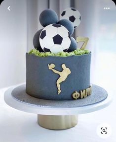 a mickey mouse cake with soccer balls on top