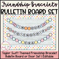 a bulletin board set with the words, friends and friends in pinks on it