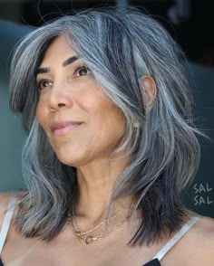 Salt and Pepper Lob Wigs with Face-Framing Layers 100% Real Human Hair for Caucasian Women Gray Lob Haircut, Grey Brown Hair, Grey Blending, Haircut 2024, Going Grey, Salt And Pepper Hair, Grey Hair Inspiration, Beautiful Gray Hair, Natural Gray Hair