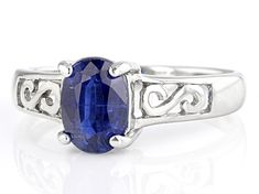 1.45ct Oval Kyanite Rhodium Over Sterling Silver Ring. Measures Approximately 0.25"L x 0.32"W. Not Sizeable. Color May Vary. Oval Silver Sapphire Ring Gia Certified, Oval Solitaire Sapphire Ring In 14k White Gold, Blue Oval Sterling Silver Filigree Ring, Hallmarked Oval Crystal Sterling Silver Ring, Sapphire Colored Kyanite Jewelry As A Gift, Nickel-free Oval Sterling Silver Crystal Ring, Blue Kyanite Jewelry, Blue Kyanite, Broken Chain