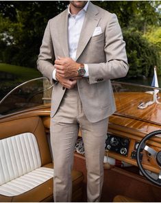 Beige Tuxedo Suit For Groom, Beige Notch Lapel Groom Suit Set, Beige Blazer For Groom, Beige Notch Lapel Blazer For Groom, Classic Beige Sets For Groom, Beige Tuxedo Blazer For Groom, Beige Notch Lapel Tuxedo For Wedding, Beige Notch Lapel Three-piece Suit For Wedding, Beige Notch Lapel Three-piece Wedding Suit