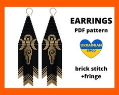 two pairs of earrings with gold letters on them and the words, earrings ppp pattern