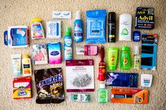 many different types of toiletries are laid out on the floor next to each other