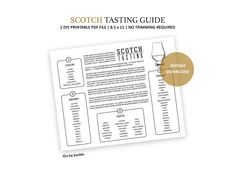 the scotch tasting guide is shown on top of a white paper