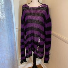 Killstar Wonka Knit Sweater New Without Tags Size Xl Purple Knit Crew Neck Sweater, Oversized Purple Knitted Sweater, Purple Crew Neck Knit Sweater, Purple Knit Long Sleeve Top, Purple Long Sleeve Knit Top, Oversized Purple Knit Sweater, Purple Knitted Long Sleeve Top, Purple Knit Long Sleeve Sweater, Purple Long Sleeve Knit Sweater