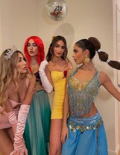 45 Trendy Group Halloween Costumes You'll Want To Recreate (2023) Aesthetic Princess Costume, Costume Ideas Princesses, Ideas Disfraz Carnaval, Ideas Disfraces Carnaval, Halloween Costumes For Four, Disney Princesses Costumes, Princesses Halloween Costumes, Carnaval Costume Ideas, Princesses Costume