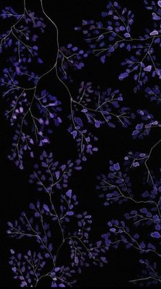 purple leaves on a black background in the night time, as if it were painted with acrylic paint