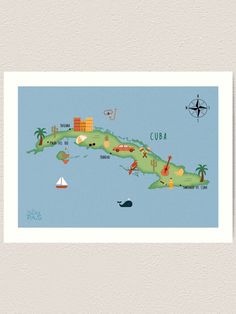 an illustrated map of cuba with all the major cities and attractions on it's side