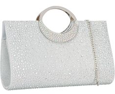 PRICES MAY VARY. Advantage --- 1. 100% Same Quality As Famous Brand. 2. We use a more expensive and sturdy metal chain with lobster claw, not cheap hook. 3. Attached a Dexmay Storage bag. 4. Factory Price. Material --- This women clutch is made of silver glitter fabric decorated with both side of iridescent crystal, which is very sparkling like a diamond and easy to match your evening dress, shoes and nail polish. Inside satin lining with slide pocket. Accessories --- This bling bridal clutch ha Prom Clutch, Formal Clutch, Elegant Clutch, Expensive Dresses, Party Handbags, Rhinestone Clutch, Party Clutch, Iridescent Crystal, Wedding Clutch