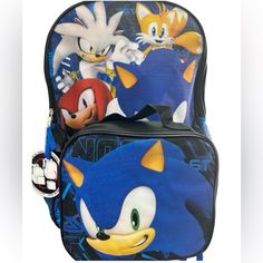 Sonic Book Bag And Lunch Bag Set Themed Multicolor School Bag, Themed Backpack For End Of School Year, Themed Backpack For Back To School, Themed Rectangular School Backpack, Themed Black Backpack For School, Themed Standard Backpack For School, Themed Black School Backpack, Themed Travel Bags For Back To School, Themed Multicolor Rectangular Bag