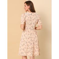 Designed as a lightweight midi option, this cute regular-fit floral dress has a flattering empire line silhouette. Lightweight and flowing, the flared silhouette is decorated in neutral flowers and is trimmed with pretty lace detailing. Pair it with strappy sandals or elegant high heels and add a clutch for a wedding guest look. Occasion: Vacation, Weekend, Gathering, Casual, Beach, Date, Wedding. Vintage Peasant Dress, Neutral Flowers, Fitted Floral Dress, Midi Dress Pink, Flowy Midi Dress, Elegant High Heels, Boho Midi Dress, Chiffon Midi Dress, Wedding Guest Looks