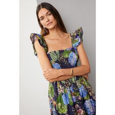 Blue floral (100% Cotton Poplin). Casual dress. Sleeveless. Square neck. Pull-on closure. 40.5" from shoulder to hemline. Imported. York Dress, Rent The Runway, Closet Designs, Delicate Jewelry, Dress Sleeveless, Cotton Poplin, Square Neck, Blue Floral, Smocking