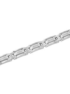 A staggered link bracelet made from stainless steel and secured with a durable fold over clasp. Each link sparkles with a row of diamonds, making for a classic, luxurious staple. Length: 8.5" Width: 12MM Thickness: 4MMProduct Care : To keep your jewelry looking its best, we recommend following these simple care instructions. First, wipe your jewelry clean with a soft, dry cloth to remove any dirt or residue. Avoid using harsh chemicals or abrasives, as these can damage the surface of your jewelry. To prevent scratching, avoid wearing your jewelry while doing physical activities or when it may come into contact with other metals or gemstones. When not in use, store your jewelry in a separate compartment or pouch to prevent rubbing or scratching against other items. Material : Stainless Stee Digital Watches For Men, Watches Collection, Latest Watches, Designer Watches, Bootie Sandals, Sneaker Slippers, Baby Boy Shoes, Small Accessories