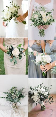 the bridesmaids are holding their bouquets and posing for pictures in different poses