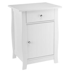 a white wooden cabinet with two drawers