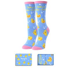 PRICES MAY VARY. DUCK SOCKS FOR WOMEN: Our light blue funny socks feature knitted rubber ducks swimming in all directions, along with a funny saying "What the duck". The design is embellished with bubbles and ripples, making it very cute. SIZE: Designed to cater to most. Our women's crazy socks are designed to fit shoe sizes 6-12 and sock sizes 8-13. EXQUISITE SOFTNESS: Made with a super soft cotton blend, ensuring a comfy stretch for most calf sizes. CRAZY SOCKS FOR WOMEN: These duck socks make a perfect gift for duck lovers or farmers, such as your mom on Mother's Day or Easter. They can also be gifted to teen girls who adore these cute little rubber ducks as a fun and sassy Christmas stocking stuffer. FUNNY SOCKS: If you are tired of plain socks with the same letters written on them, th Easter Socks, Duck Socks, Bunny Socks, Ducks Swimming, Cow Socks, Cat Cow, Sock Bunny, Socks Gifts, What The Duck