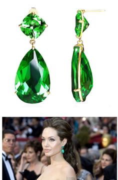 Angelina Jolie wearing a pair of Colombian emerald teardrop earrings lit up the Oscars Red Carpet in 2009. The pair weighs a total of 115 carats. This outstanding115 total carats jewelry became one of the Most Memorable piece of Oscar Jewelry. Green Pear-shaped Earrings For Party, Green Teardrop Jewelry For Evening, Formal Green Teardrop Drop Earrings, Green Teardrop Earrings For Formal Occasions, Green Drop Teardrop Earrings For Formal, Green Pear-shaped Earrings For Formal Events, Green Pear-shaped Teardrop Earrings For Formal Occasions, Formal Green Teardrop Gemstone Earrings, Oscar Jewelry