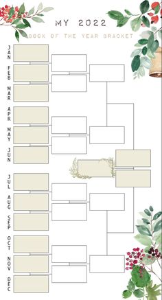 a family tree with leaves and berries on it, in the shape of a calendar