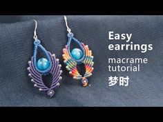 two beaded earrings with beads on them and the words, easy earring patterns macrame