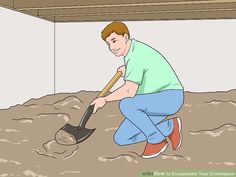 a man digging dirt with a shovel in his hand while kneeling down on the ground