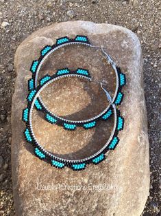 Turquoise Beaded 3 Inch Hoops - Etsy Turquoise Beaded Earrings With Round Beads, Adjustable Turquoise Beaded Earrings With Large Beads, Turquoise Beaded Beads For Crafting, Turquoise Spacer Beads Jewelry For Crafting, Turquoise Beaded Jewelry For Crafting, Beading Ideas, Delica Beads, Gunmetal Grey, Beaded Hoop Earrings