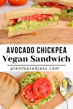 avocado chickpea vegan sandwich with tomatoes and lettuce