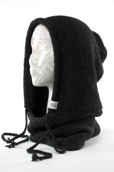 verse-hooded-cowl-black Casual Adjustable Bonnet For Cold Weather, Casual Winter Bonnet One Size, Black Acrylic Yarn Beanie For Winter, Casual Winter Bonnet, Casual Cold Weather Bonnet, Winter Black Acrylic Yarn Beanie, Black Acrylic Beanie, Adjustable Knitted Casual Bonnet, Casual Adjustable Knitted Bonnet