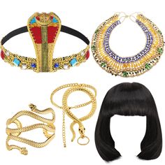 PRICES MAY VARY. What You Will Receive: you will receive 1 piece of short bob wig, 1 piece of snake head head chain, 1 piece of snake arm cuff, 1 piece of collar necklace, and 1 piece of snake bracelet with ring, this combination can meet your Halloween, Mardi Gras, costume party or holiday decorating needs Unique and Charming: the Egyptian costume women is unique and exquisite, featuring snake patterns, attractive and charming, and easy to be noticed in the crowd Reliable and Sturdy: the black Egyptian Halloween Costume, Egyptian Headpiece, Short Black Bob, Snake Arm Cuff, Snake Head, Black Bob, Costume Women, Head Chain, Egyptian Jewelry