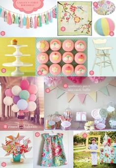 a collage of different pictures including balloons, cakes and other things to decorate with them