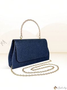 Bird in Bag - Stylish Navy Blue Womens Evening Bag: Exquisite Party Clutches for Weddings, Proms, and Special Occasions with Elegant Frosted Glittering Embellishments Party Clutch, Printed Clutch, Box Clutch, Sparkling Crystal, Bird In Bag, Square Bag, Chain Strap, Evening Bags, Clutches