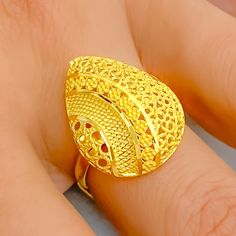 graceful-ornate-22k-gold-semi-statement-ring Indian Rings, Bridal Jewelry Necklace, Luxurious Aesthetic, Precious Stones Rings, Statement Rings Diamond, Diamond Pendant Sets, Modern Bracelets, Fancy Necklace, Fancy Rings