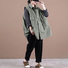 Simple green clothes For Women lapel sleeeless box fall top

 Materials used: cotton blended

Measurement:One size fits all for this item. Please make sure your size doesn't exceed this size: BUST-144cm   
   
length 77cm / 30.03"
bust 144cm / 56.16"
Waist 148cm / 57.72"
Cuff 70cm / 27.3"



We ship worldwide.

Tracking numbers provided for all orders. Green Casual Vest For Fall, Casual Green Vest For Fall, Casual Green Work Vest, Sleeveless Tops With Pockets For Fall, Green Vest Top For Fall, Oversized Sleeveless Tops For Fall, Spring Collared Vest Top, Green Sleeveless Cotton Outerwear, Spring Vest Top With Collar