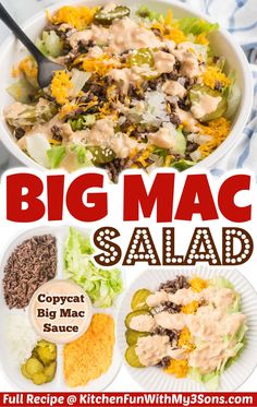 the big mac salad recipe is ready to be eaten and served in a large bowl