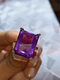 "WELCOME TO GEMSnJEWELRYGALLERY We offer you a broad varity of loose gemstones and exclusive jewellery pieces on best prices. Main Stone: Natural Amethyst Stone Size: 15×20mm Stone Shape:Emerald Cut Material:Solid Silver Finish With Rhodium Customer Satisfaction is our Top Most priority. \"Note:Gemstone is Natural not lab Grown. Metal: 925 Silver (Solid 10K/14K/18K White Gold/Yellow Gold/Rose Gold) available to customize,plz feel free to contact us. Ring Size: We usually offer US size 3-10 as li Blue Gem Ring, Gem Ring, February Birthstone, Blue Gems, Exclusive Jewelry, Star Ring, February Birth Stone, Favorite Rings, Amethyst Stone