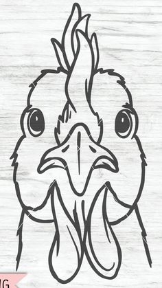 a drawing of a chicken with big eyes