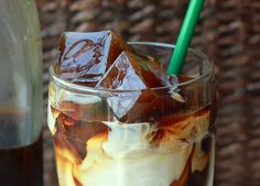 an iced coffee drink with ice and caramel