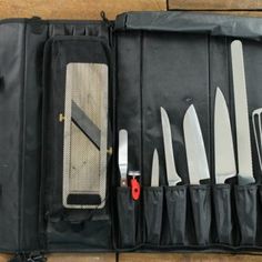 an open case containing knives and other kitchen utensils