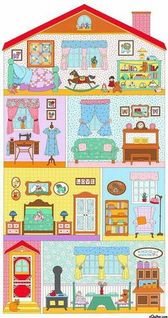 a drawing of a doll house with furniture