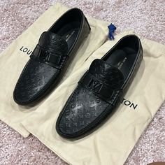 Size 9 1/2 Brand New Never Worn Bought For My Husband He Didn’t Wear Them. Very Nice Looking Shoes. Luxury Black Wingtip Loafers, Black Luxury Wingtip Loafers, Luxury Wingtip Loafers, Luxury Slip-on Dress Shoes, Luxury Black Leather Shoes, Luxury Black Dress Shoes, Luxury Black Slip-on Dress Shoes, Designer Black Business Loafers, Louis Vuitton Loafers