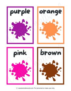 four different colored images with the words purple, orange and pink