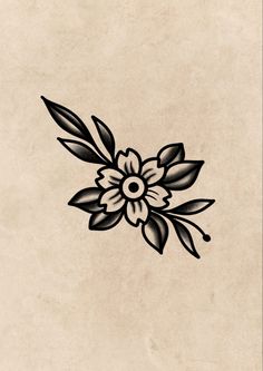 a black and white flower on a beige background