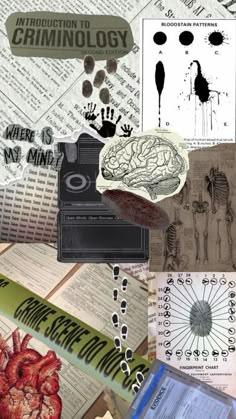 the collage shows different types of medical related items, including an old fashioned typewriter and