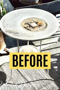 an old table that has been turned into a side table with the words before on it