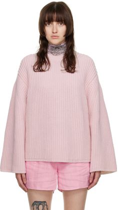 Rib knit merino wool and cashmere-blend sweater. Crewneck. Supplier color: Rosewater Pink Jumper, London College Of Fashion, Cashmere Blend Sweater, Cozy Gift, Knitwear Women, Fashion Inspiration, Merino Wool, Apparel Accessories, Rib Knit