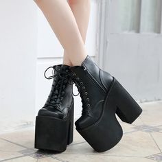 Indulge in the edgy and luxurious style of our Black Gothic Punk Lace Up Chunky Platform Ankle Boots. Crafted from premium vegan leather, these boots feature chunky platform soles and block heels, offering both comfort and height. The adjustable lace-up front ensures a custom fit, while the ankle-length design adds an avant-garde touch to your gothic, punk, rock, or alternative fashion look. Premium vegan leather construction Chunky platform soles and block heels for comfort and height Adjustable lace-up front for a personalized fit Ankle-length design for a bold, avant-garde style Perfect for gothic, punk, rock, and alternative fashion Motorcycle Boots Women, Punk Cosplay, Knee High Boots Winter, Platform Boots Women, Punk Shoes, Women's Motorcycle Boots, Platform Heels Boots, Boots Patterns, Platform Heels Chunky