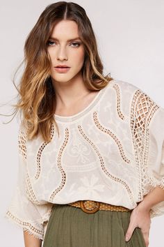 Boho Crochet Top, Embroidered Crochet, Crochet Boho Top, Boho Crochet, Cotton Crochet, Crochet Details, Wide Sleeves, Sheer Sleeves