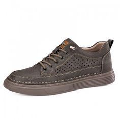 Regular Price: $149.00 Now only: $109.00 Brown Lace-up Sneakers With Vented Sides, Brown Leather Lace-up Shoes With Perforated Toe Box, Gray Leather Lace-up Walking Shoes, Casual Leather Shoes With Perforated Toe Box, Casual Walking Shoes With Perforations For Streetwear, Sporty Leather Lace-up Shoes With Stitched Sole, Gray Slip-on Sneakers With Perforations, Casual Leather Shoes With Textured Sole, Lace-up, Casual Leather Shoes With Textured Sole And Lace-up